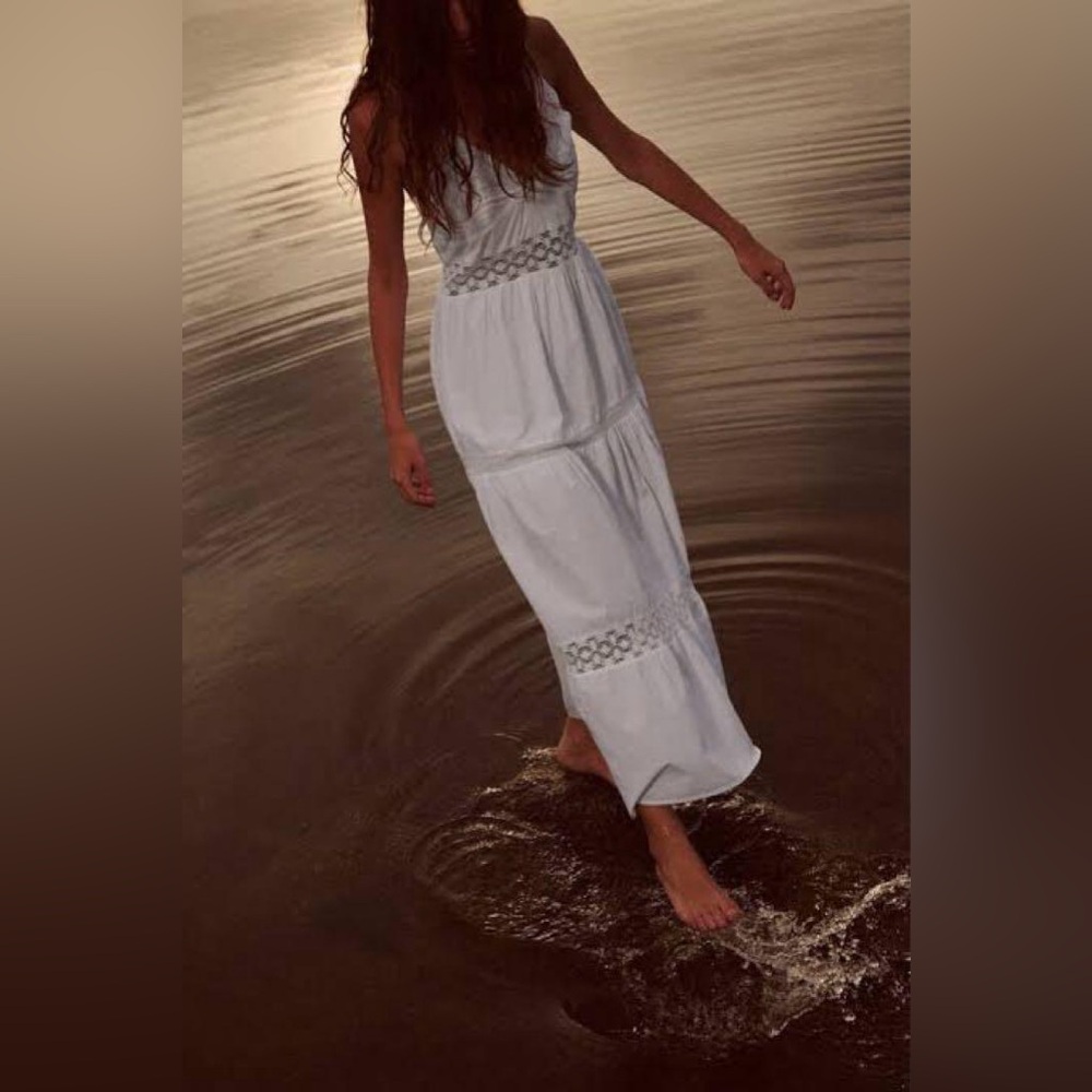 NWT ZARA LACE INSERT POPLIN DRESS M